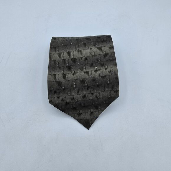 Mens Necktie Formal Suit 57"Lx4" Black Brown Striped Tie Vintage - Picture 1 of 6